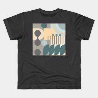 Modern Abstract Geometric Bauhaus Doodle Tan Cream Teal Style Kids T-Shirt